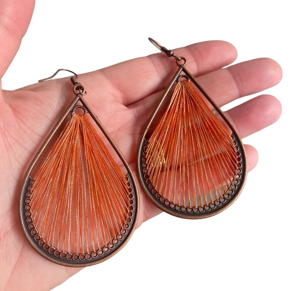 Bohemian Style Threaded Teardrop Drop Earrings - image 1
